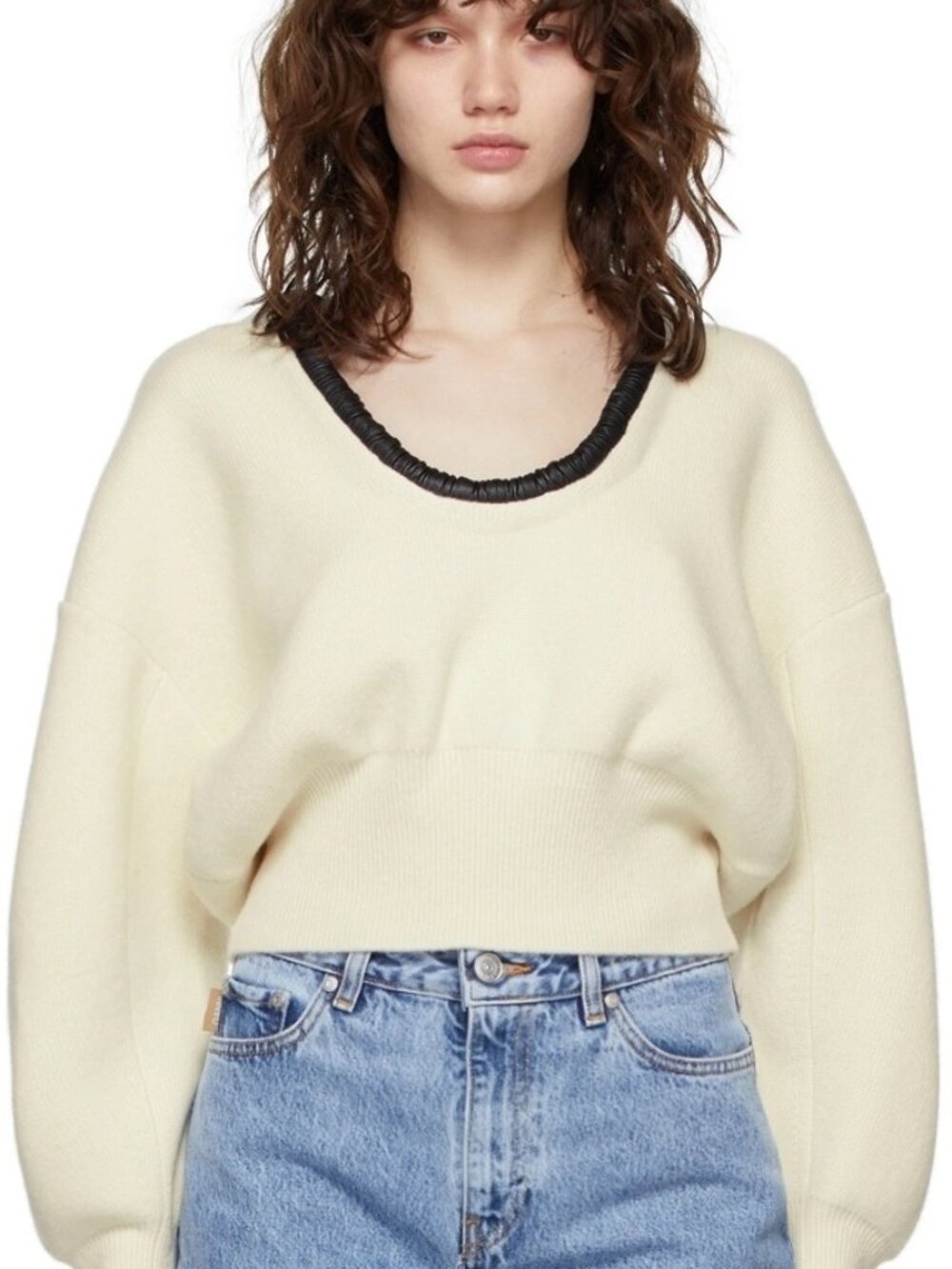 Alexander Wang Cropped V-Neck Collared Drape Back Pullover